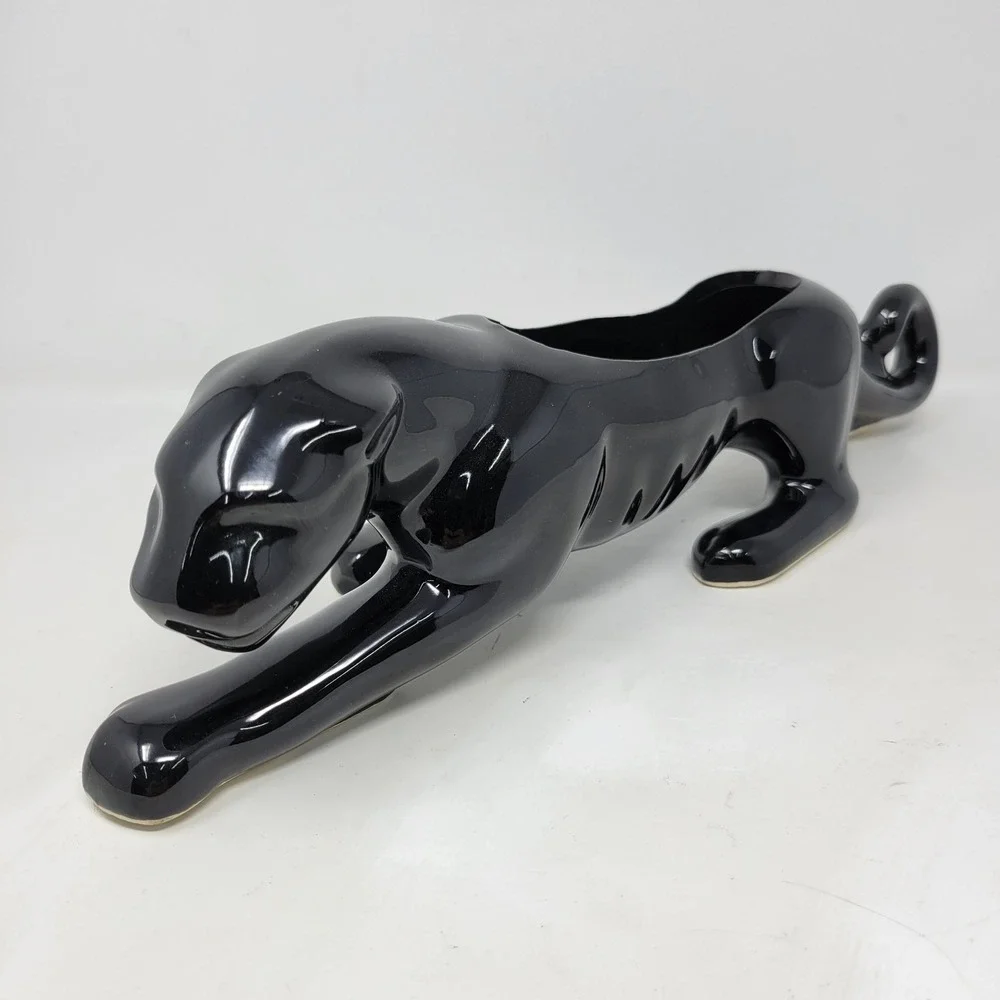 Vintage MCM Black Panther Ceramic Planter Gloss Mid Century Modern Figurine 16